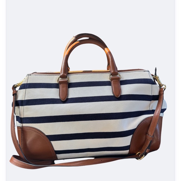 Lauren Ralph Lauren Navy and Brown Striped Shoulder Bag - Picture 2 of 11